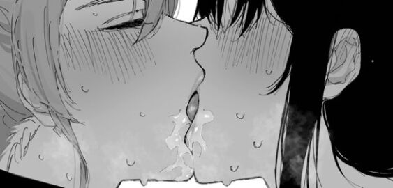 2girls black_hair blush carrot_011 closed_eyes drool_on_face female french_kiss hololive hololive_english hololive_english_-advent- hololive_gen_0 hololive_japan hoshimachi_suisei lesbian_kiss making_out nerissa_ravencroft sensual sweat sweating virtual_youtuber vtuber yuri