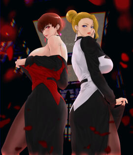 2girls ass bbw bedroom_eyes big_breasts blonde_hair blue_eyes breasts busty choker cleavage clothed clothing ear_piercing earrings female female_focus female_only fully_clothed hair_bun hi_res high_resolution highres jewelry king_of_fighters kof large_breasts leggings light-skinned_female light_skin lips lipstick long_skirt looking_at_viewer looking_down makeup mature mature_(kof) mature_female milf pale-skinned_female pale_skin pantyhose perky_breasts pink_eyes pink_lips pink_lipstick pose posing red_hair seductive seductive_eyes seductive_look seductive_pose short_hair sk31450 skirt skirt_lift skirt_up snk standing the_king_of_fighters tied_hair tomboy undressing very_high_resolution vice_(kof)