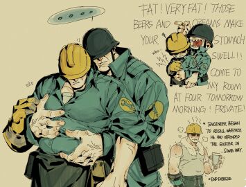 2boys awkward big_belly big_hands engineer_(team_fortress_2) fat_belly fat_male fat_shaming fondling gay insult male moobs overweight overweight_male soldier_(team_fortress_2) sweat sweatdrop team_fortress_2 tf2 touching uncomfortable yuzhnbdn1