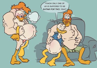 2024 anatid anseriform anthro avian beak before_and_after belly big_belly bird blush bodily_fluids bottomless bottomless_male bottomwear bulge carrying_another carrying_partner closed_eyes clothed clothing cum dialogue disney donald_duck duck ducktales duo english_text feathers feet furniture genital_fluids hair hand_on_belly hi_res koopakrazy85 launchpad_mcquack looking_pleasured male male/male male_pregnancy membrane_(anatomy) musclegut muscular nude orange_hair overweight overweight_male penetration pregnancy pregnant pregnant_male pregnant_sex sex shirt shorts sitting size_difference smile sofa speech_bubble text toes tongue tongue_out topless topless_male topwear webbed_feet white_body white_feathers