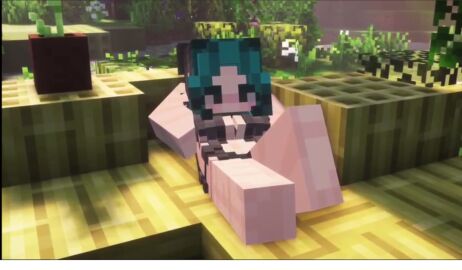 1girls 3d black_hair breasts breasts_out chilling female lying_on_back mine-imator minecraft