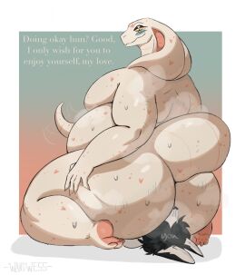 ambiguous_gender anal_musk anthro anus_sniff ass ass_huffing ass_sniff ass_sniffing belly big_ass big_belly big_butt bodily_fluids butt_sniffing canid canine canis cellulite cobra curvy_figure digital_media_(artwork) domestic_dog duo facesitting fat_arms femboy hi_res huge_ass huge_butt huge_moobs leg_grab love_handles makeup male male/ambiguous mammal marley_(wandwess) moobs musk musk_clouds musk_sniffing musky_anus musky_ass musky_butt nose_to_anus nude obese overweight overweight_male reptile scalie scent scent_play scentplay sitting_on_another smelling_anus smelling_ass smelling_butt snake snake_hood sniffable_ass sniffing sniffing_anus sniffing_ass sniffing_butt sniffing_musk stretch_marks sweat text thick_thighs thigh_grab voluptuous wandwess white_body wide_hips ych_(character) yellow_sclera