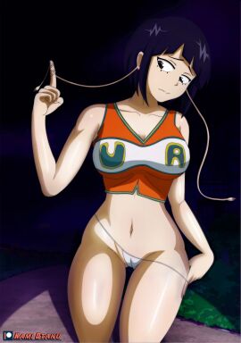 1girls breasts busty cheerleader cheerleader_uniform curvy female female_only kami_otaku kyoka_jiro midriff my_hero_academia no_skirt panties perky_breasts purple-haired_female purple_hair short_hair solo solo_female solo_only thick_thighs thighhighs_removed u.a._cheerleader_outfit