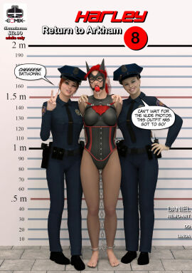 3d 3girls batwoman bondage caption captured comics cover crime_fighter daniel_remo_art dbcomix dc dc_comics female female_only gag gagged helpless humiliation jpeg kate_kane latex lezdom light-skinned_female light_skin metric_units mugshot officer parody policewoman rubber superheroine uniform
