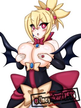 breasts covering_breasts demon demon_girl demon_wings disgaea disgaea_2 female large_breasts nippon_ichi_software rozalin topless topless_female yukari_ume