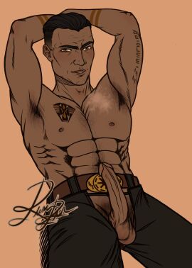 1boy abs adams_apple armpits artist_signature background balls belt black_eyebrows black_hair black_pants body brown_belt brown_eyes burn_scar clone_commando clone_trooper clone_wars clothed color dark-skinned_male dark_hair dark_skin emblem erect_penis erection eyebrows eyes genitalia genitals gregor_(star_wars) human long_penis looking_at_viewer male male_focus male_nipples male_only multiple_tattoos nipples pants partially_clothed partially_clothed_male penis penis_out penis_through_fly plain_background pose posing posing_for_the_viewer seductive seductive_body seductive_eyes seductive_gaze seductive_look seductive_mouth seductive_pose smile solo solo_focus solo_male star_wars star_wars:_the_bad_batch tan_body tan_skin tan_skinned_male tattoo tattoo_on_arm tattoo_on_chest tattooed_arm tattooed_male tattoos testicles widow's_peak