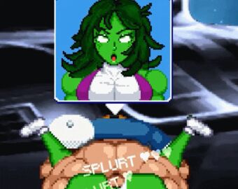 1boy 1girls american_football american_football_player american_football_uniform animated animated_image ass balls balls_deep brian_battler clothed_sex crossover cum cum_inside female gameoversfmm green-skinned_female green_hair green_skin hulk_(series) king_of_fighters leotard leotard_aside m.u.g.e.n male marvel marvel_comics mating_press penis pixel_art rolling_eyes she-hulk snk superhero_costume superheroine tagme thick_thighs