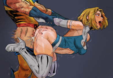 1boy 1girls blonde_hair fantastic_four logan_(x-men) marvel marvel_comics muscular muscular_male mutant sex sex_from_behind sue_storm wolverine_(x-men) x-men