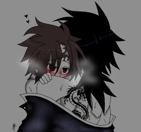 2boys age_difference androgynous big_head black_hair blush demon_slayer doodle duo gay gay_sex kimetsu_no_yaiba kinkydaemon light-skinned_male light_skin male male_only muscles red_eyes red_hair self_upload sweat sweatdrop tanjiro_kamado tattoo tomioka_giyuu yaoi