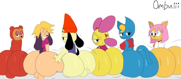 3boys 3girls androgynous ass ass_focus bear bear_boy bear_ears big_ass big_ass_(female) big_ass_(male) big_butt bottomless canine cat_ears cat_girl catgirl dog_boy dog_ears feline female femboy flower flower_girl flower_head fox fox_ears fox_girl gay grabbing grabbing_ass hat huge_ass huge_ass_(male) huge_butt katy_kat looking_at_viewer looking_back male matt_major multiple_boys multiple_females multiple_girls multiple_males no_panties no_underwear ombuiii parappa parappa_the_rapper paula_fox pj_berri playstation sony sony_corporation sony_interactive_entertainment sunny_funny tagme