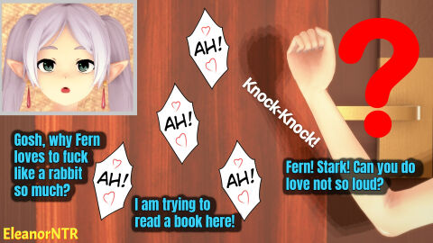 ! 1boy 1girls 3d ? artist_name behind_door big_breasts black_garter_belt black_garter_straps blue_text breasts censored censored_penis clothed clothed_female dark-skinned_male dark_skin eleanor_ntr elf elf_ears elf_female english english_text female fern_(sousou_no_frieren) frieren garter_belt garter_straps green-eyed_female green_eyes green_text heart heart_symbol hearts_around_body hearts_around_text huge_boobs huge_breasts indoor indoors interracial interracial_sex knocking knocking_on_door koikatsu large_boobs large_breasts long-haired_female long_hair male male/female moan moaning moaning_loud moans netorare ntr penetration penis purple-eyed_female purple-haired_female purple_eyes purple_hair purple_text sex smile sousou_no_frieren twintails unseen_male_face