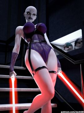 3d asajj_ventress bald bald_female big_breasts breasts daz3d daz_studio eye_contact female garter_belt garter_straps gloves green_eyes grey_skin harness hips indoors jackgb lace lace_lingerie leather_harness legs light-skinned_female light_skin lightsaber lingerie lingerie_only no_sex pale-skinned_female pale_skin parody posing posing_for_the_viewer seductive seductive_eyes seductive_look seductive_pose seductive_smile smile solo solo_female stairway standing star_wars tattoo tattoo_on_face thighs viewed_from_below waist white_skin