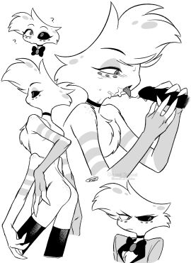 4_arms absurd_res angel_dust_(hazbin_hotel) anthro arachnid arthropod ass choker demon do_not_distribute duo enaic31 fellatio freckles genitals hazbin_hotel hi_res jewelry male monochrome multi_arm multi_limb necklace oral penile penis question_mark sex spider