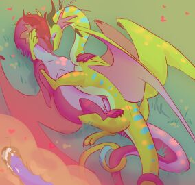 anal anal_sex ass blush blush_lines bodily_fluids cum cum_in_ass cum_inside duo ejaculation feral genital_fluids gentle_sex hand_holding hi_res inside internal jambu_(wof) male male/male penetration pineapple_(wof) wings_of_fire worng_side worngside