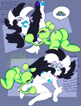 2_antennae alien alien_humanoid antennae_(anatomy) anthro anus aqualateons arm_tuft ass big_ass big_butt black_legs black_nose black_tuft blue_anus blue_blush blue_clitoris blue_eyes blue_inner_pussy blue_mouth blue_nipples blue_pawpads blueberry_(fruit) blush bodily_fluids breast_tuft breasts clitoris color_coded_text crotch_tuft cunnilingus dialogue duo elbow_tuft english_text exclamation_point eyelashes female female/female female_anthro female_humanoid female_on_anthro female_on_humanoid flat_chested food fruit fur genderswap genderswap_(mtf) genitals glistening glistening_antennae glistening_butt glistening_eyelids glistening_thighs green_antennae green_blush green_body green_butt green_skin green_text grey_background grey_eyelids hand_on_leg heart_after_text hi_res humanoid humanoid_genitalia humanoid_on_anthro humanoid_pussy interspecies knee_tuft leg_tuft legs_up looking_pleasured lunabella_(mschaox) lunabella_(mschaox6) medium_breasts moan mschaox6 mtf_crossgender multicolored_body multicolored_fur navel nipples nude nude_anthro nude_female nude_humanoid oral pawpads paws plant profanity pupils purple_eyes purple_pawpads purple_text purple_tongue pussy red_eyes rule_63 saliva sean_(mschaox) sex shaking shoulder_tuft simple_background speech_bubble spread_legs spreading tail text thick_thighs tongue tongue_out trembling tuft two-tone_body two-tone_fur vaginal_penetration white_tail white_tuft wide_hipped_female wide_hipped_humanoid x_pupils