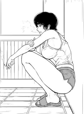 1girls 2024 2d 2d_(artwork) artist_name ass big_ass big_breasts big_butt black_and_white black_hair breasts chainsaw_man cleavage clothed clothed_female crouching eyepatch female female_only himeno_(chainsaw_man) human human_only looking_away questionable raggumba sandals sfw short_hair shorts side_view sleeveless sleeveless_shirt smoking thick_thighs thighs