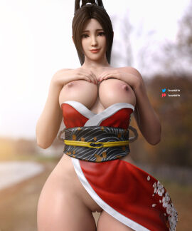 1girls 3d big_boobs big_breasts boobs breasts fatal_fury female female_focus female_only hands_on_breasts king_of_fighters large_boobs large_breasts looking_at_viewer mai_shiranui pussy smile smiling_at_viewer solo solo_female solo_focus tekonsfw thigh_gap thighs vagina