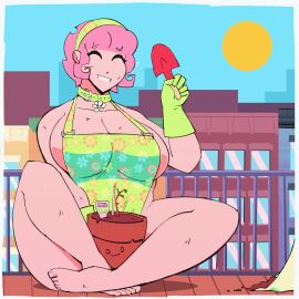 1girls animated cdlum female pear_(cdlum) pink_hair sitting swimsuit