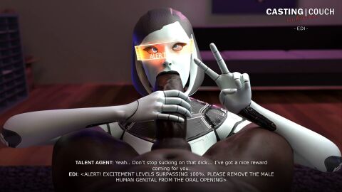 1girls 3d ahe_gao android blowjob casting_couch dark-skinned_male dark_skin dirty_talk edi female female_focus human_on_robot interracial male male_pov mass_effect mass_effect_3 oral oral_sex peace_sign pov prostitution robot robot_girl sexbot slushe_(website) technophilia tscd_rendering v