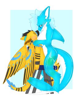 ana_(kyaro) anthro arms_tied blue_body blush bodily_fluids bound candy chair chair_position cum cum_drip cum_inside cum_string cumshot dessert dripping duo dusk_(duskthedutchie) dutch_angel_dragon ejaculation excessive_cum excessive_genital_fluids female fin fish food food_creature from_behind_position from_front_position furniture genital_fluids goopy gummy_(food) gummy_creature gummy_shark hands_on_shoulders happy happy_sex hi_res internal internal_vaginal kyaro larger_female legs_tied living_candy long_tail male marine markings nude on_bottom on_chair on_lap on_top penetration pussy sex shark sitting sitting_on_another sitting_on_chair sitting_on_lap size_difference slime smaller_male smiling_at_another smiling_at_each_other smiling_at_partner striped_markings stripes tail tied_to_chair translucent translucent_body vaginal_penetration wings wrists_tied