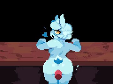 against_surface ambiguous_gender anal anal_sex animated anthro ass ass_up bestfriendforever besty_(character) blue_body blue_fur blue_hair blush blush_lines breast_squish breasts duo exclamation_point fur futanari genitals hair heart_reaction hearts_around_head humanoid_genitalia humanoid_penis intersex intersex/male lagomorph leaning_on_object leporid looking_at_another looking_at_viewer looking_back looking_pleasured male mammal nonbinary nude penetration penile penile_penetration penis penis_in_ass pixel_animation pixel_art plap rabbit short_hair squish tail text transfem yellow_eyes