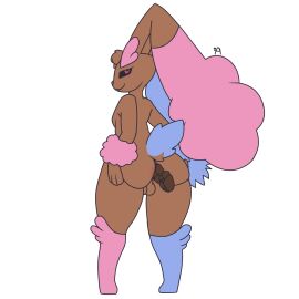 1boy anthro anus ass balls black_eyes blue_feet blue_tail bodily_fluids bunny bunny_ears constipated constipation feces female femboy furry genitals girly grabbing_ass grabbing_butt grabbing_own_ass grabbing_own_butt huge_ass huge_butt huge_ears lopunny male pink_eyes pink_feet pink_pupils pokemon pokemon_(species) rabbit scat shit tail tail_up testicles