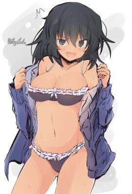 andou_(girls_und_panzer) black_hair brown_skin french girls_und_panzer tagme