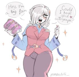 brawl_stars clothed colette_(brawl_stars) curvy_figure female scrapbook white_hair wide_hips work_clothes zomlette