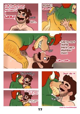 2024 2boys absurd_res anthro arm_hair armpit_hair artist_name ass blue_eyes bodily_fluids body_hair bowser brown_hair butt_hair chest_hair colored comic cum cum_on_body cum_on_face deep_kiss dialogue digital_drawing_(artwork) digital_media_(artwork) dropsofmoonlight duo english_text face_lick facial_hair french_kissing gay genital_fluids goatee hair hi_res horn human human_on_anthro interspecies kissing koopa licking licking_another licking_cum licking_partner male male/male mammal mario mario_(series) moustache multicolored_body nintendo onomatopoeia page_number red_eyes red_hair scalie sound_effects sweat tail tan_body tan_skin text tongue two-tone_body