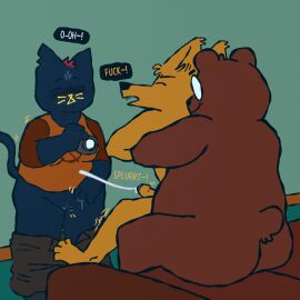 anal anal_orgasm angus_delaney anthro bear blush blush_lines bodily_fluids bottomwear bottomwear_down camera canid canine clothed clothing couch_sex cum cumshot dialogue domestic_cat duo ejaculation eyewear felid feline felis female fox furniture gay_to_bisexual gay_with_woman genital_fluids genitals glasses gregg_lee hi_res mae_borowski male male/male male_penetrated male_penetrating male_penetrating_male mammal masturbation moan night_in_the_woods nipple_outline nude on_lap orgasm orgasm_face orientation_play overweight overweight_male pants pants_down partially_clothed penetration penis pussy recording sex sexylinguini sitting_on_another sitting_on_lap slightly_chubby sofa sound_effects vaginal_fluids vaginal_masturbation vaginal_penetration video_camera voyeur