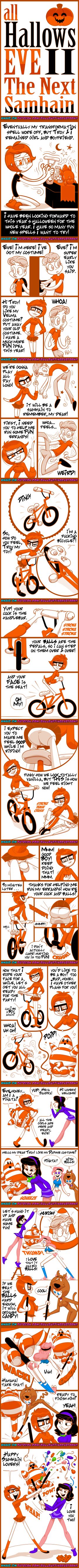 1boy 1girls 2girls ass ballbusting ballbusting_orgasm balls balls_fondling big_ass big_balls big_breasts big_penis breast_expansion breast_growth breast_growth_(enlargement) breasts bulge bulge_through_clothing bunny_girl cock_and_ball_torture cock_and_balls_torture comic daphne_blake_(cosplay) dominant_female domination dominatrix english english_text erect_penis erection erection_under_clothes erection_under_clothing female female_domination femdom freckles genital_expansion genital_growth genital_growth_(enlargement) ginger glasses halloween halloween_costume halloween_decoration handjob high_resolution highres knave knee_socks kneehighs kneesocks limited_palette long-haired_female male multiple_females multiple_girls orgasm_control orgasm_denial original original_character original_characters penis penis_expansion penis_grab penis_growth penis_growth_(enlargement) pinata red_hair scooby-doo short-haired_female short_hair sock submissive_male tease teasing transformation veiny_penis velma_dinkley velma_dinkley_(cosplay) voodoo