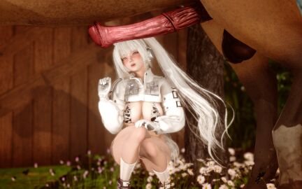 1animal 1girls 3d alice_(nikke) animal_genitalia cock_awe cow_print equine equine_genitalia equine_penis farm female goddess_of_victory:_nikke honey_select_2 horse horse_penis horsecock huge_cock light-skinned_female light_skin long_hair male open_mouth penis red_eyes twintails viktorkrev white_hair white_skin zoophilia