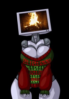 2d breasts cleavage female fireplace humanoid large_breasts limebot limebreaker original original_character robot robot_girl robot_humanoid screen_face