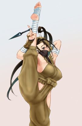 2d artist_request black_hair breasts brown_eyes busty female female_focus female_only flexing hourglass_figure ibuki_(street_fighter) kunoichi long_hair ninja ponytail splits standing standing_split street_fighter street_fighter_iii street_fighter_v tagme wide_hips