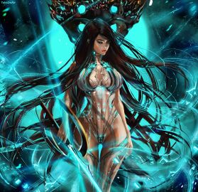 1girls black_hair blue_eyes breasts cleavage curvaceous curvaceous_body curves curvy curvy_body curvy_female curvy_figure exposed_breasts female female_only hourglass_figure inner_sideboob light-skinned_female light_skin raven_(stellar_blade) sideboob solo solo_female stellar_blade tattiart voluptuous voluptuous_female