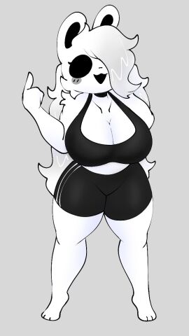 1girls 2d 2d_(artwork) arm_behind_back big_breasts black_eyes blush breasts bunny_ears colored cube_459_(geometry_dash) digital_media_(artwork) feet female femgram femgram_(the_mag) full_body geometry_dash grey_background long_hair looking_at_viewer no_pupils no_shoes one_eye_covered one_finger_up open_mouth sfw shorts simple_background smiling smiling_at_viewer sports_bra sportswear standing the_mag triangle_mouth white_body white_hair