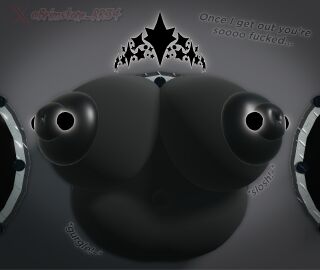 3d asra_(brimstone_rr34) bbw belly big_belly big_breasts black_areola black_crown black_fur black_nipples black_skin breasts brimstone_rr34 crown dialogue fat_belly female floating_crown huge_boobs huge_breasts logo nipple_piercing nipples piercing roblox stomach_noises stuck_in_wall text watermark