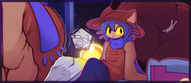 2d ass bed blue_hair butt_crush cat_ears clothed clothing crush crushing facesitting lightbulb muka28 mukaxslivka niko_(oneshot) no_visible_genitalia oneshot pillow scarf sitting sitting_on_bed sitting_on_face sitting_on_person toony unaware unaware_buttcrush unaware_facesitting yellow_eyes