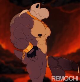 anthro balls bara big_balls big_penis bodily_fluids clothing dripping dry_bones dry_himbones fingerless_gloves genital_fluids genitals gloves gold_(metal) gold_jewelry handwear hi_res huge_balls huge_cock jewelry koopa koopa_troopa male male_only mario_(series) mario_bros nintendo penis precum precum_drip remochi scalie shell solo solo_male super_mario_bros. tail yaoi