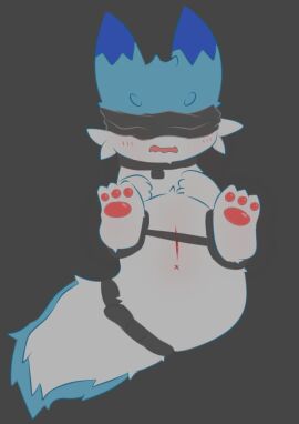 2024 anus blindfold blue_body blue_fur blue_line_art blue_markings blush bondage bound cheek_tuft chillet collar colored_line_art countershade_torso countershading digital_media_(artwork) dipstick_ears ear_markings facial_tuft female feral fur genitals hi_res long_body lying mammal markings multicolored_body multicolored_ears multicolored_fur mustelid niamiao on_back open_mouth pal_(species) palworld pawpads paws pink_pawpads pocketpair pussy restraints simple_background solo spreader_bar tail tuft two-tone_body two-tone_fur unavailable_at_source white_body white_fur x_anus