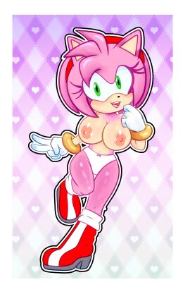 2d 2d_(artwork) 2d_artwork amy_rose big_areola big_boobs big_breasts boots breasts breasts_out busty busty_female curvy_female demichan diadem eyelashes female gloves green_eyes panties pink_areola pink_fur pink_nipples ring sega semi_nude smile sonic_(series) sonic_the_hedgehog_(series) thin_waist white_panties