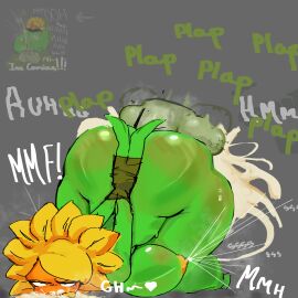 ambiguous_penetration areola arms_tied ass ass_up balls big_balls big_breasts big_butt big_penis black_eyes bodily_fluids bound breasts cum cum_from_mouth cum_in_mouth cum_inside disembodied_penis electronic_arts elemental_creature english_text eyebrows female flora_fauna flower flower_creature genital_fluids genitals hi_res huge_balls huge_cock lactating male moan nipples nude orange_areola orange_face orange_nipples orange_tongue penetration penis petal_hair petals plant plants_vs._zombies plants_vs._zombies_heroes popcap_games qwpeowqpe sex solar_flare_(pvz) sunflower_(pvz) sweat sweaty_butt text tongue yellow_petals