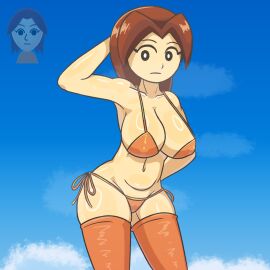 1girls 2025 alternate_version_available big_breasts bikini bikini_bottom bikini_top black_eyes breasts brown_hair bruhmynameisdylan cleavage female female_only light-skinned_female light_skin mii mii_gunner mii_gunner_(smash_4) navel nintendo nipple_bulge sky solo solo_female super_smash_bros. super_smash_bros._for_nintendo_3ds_and_wii_u thighhighs wii