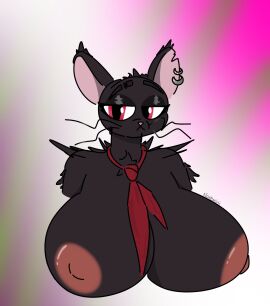 areolae big_breasts big_ears breasts camille_(fortnite) ear_piercing female fortnite furry mouse nipples noreminiart piercing pink_nipples rat red_tie tie whiskers