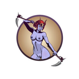 accurate_art_style dual_wielding kabuto_(helmet) kusarigama mti nekki nude_edit nude_filter pandemia_(sf2) purple_skin shadow_fight shadow_fight_2 sickle tagme third-party_edit