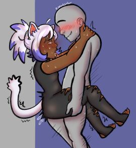 2boys ahe_gao ahju anal_sex anon carrying_partner cat_boy catboy clothed_sex cum_in_ass dark-skinned_femboy dark-skinned_sissy dark-skinned_sub dark_skin feline femboy from_behind_position gay male male/male male_on_femboy male_penetrating_male oc sissy stand_and_carry_position standing_sex sweaty_body torn_bodysuit torn_clothes tremble_lines trembling