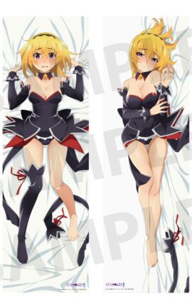 angel_mort_uniform bare_shoulders bare_thighs big_breasts blonde_hair breasts dakimakura dakimakura_design embarrassed feet female higurashi_no_naku_koro_ni houjou_satoko maid maid_outfit maid_uniform official_art purple_eyes red_face thighs