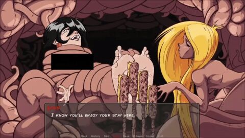 2girls animated big_feet black_hair blonde_hair bondage censored damned_soles dialogue_box feet female foot_fetish game_cg interspecies laughing permanent_bondage redscript77 sadistic tentacle tickle_torture tickling tickling_feet tied_toes wrapped