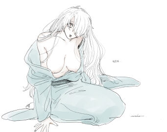 big_breasts breasts breasts_out female female_only gegege_no_kitarou genderswap genderswap_(mtf) ghost_girl hair_over_one_eye iamurako japanese_clothes kimono kitarou_tanjou_gegege_no_nazo light-skinned_female light_skin long_hair looking_at_viewer medama_oyaji_(human) off_shoulder pale-skinned_female pale_skin rule_63 shaded_face solo very_long_hair white_hair