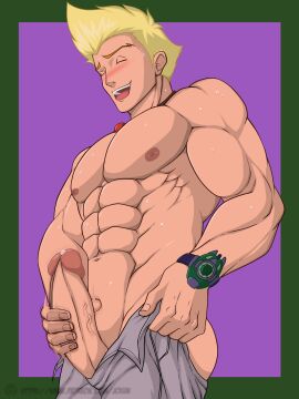 1boy bara big_penis blush erection jckun92 male male_focus male_nipples male_only martin_mystery martin_mystery_(character) masturbation muscular muscular_male nipples penis solo_male yaoi